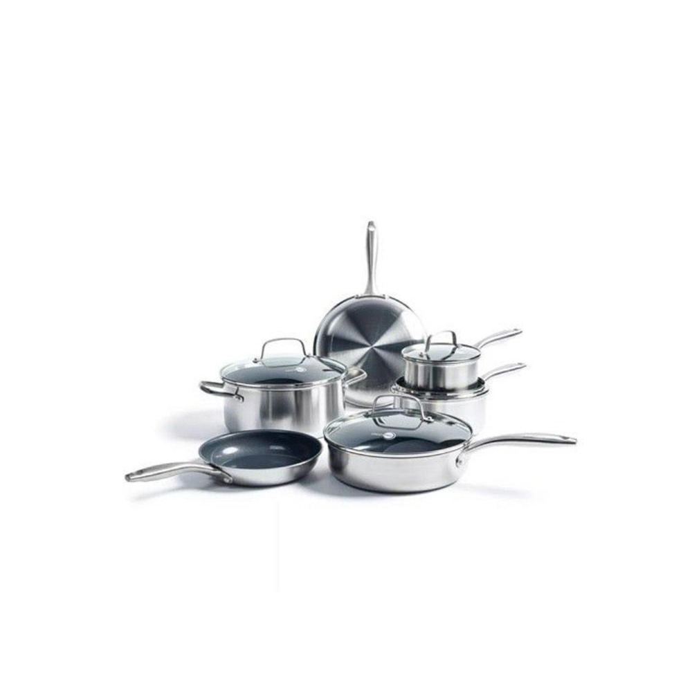 GreenPan Greenwich 10pc Stainless Steel Cookware Set Ceramic Nonstick New Sealed